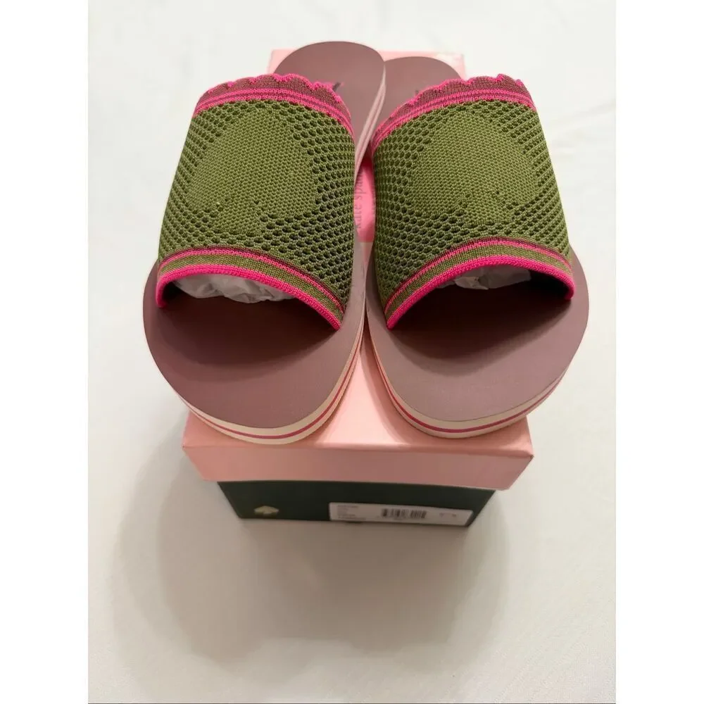 Kate Spade Festival Knit Green Pink Sandals Size 9 B New